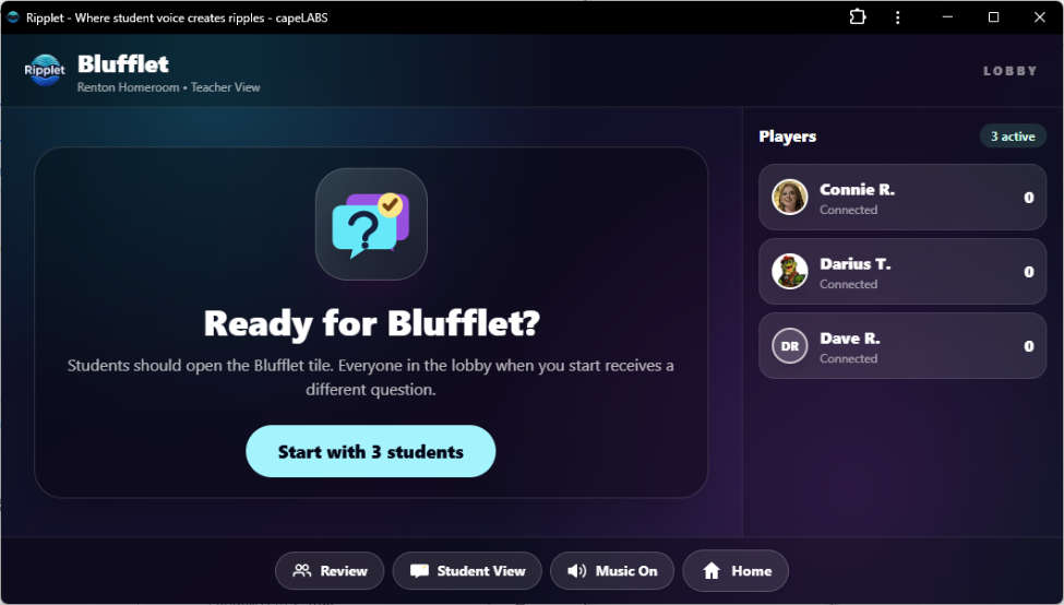 Blufflet classroom game screenshot