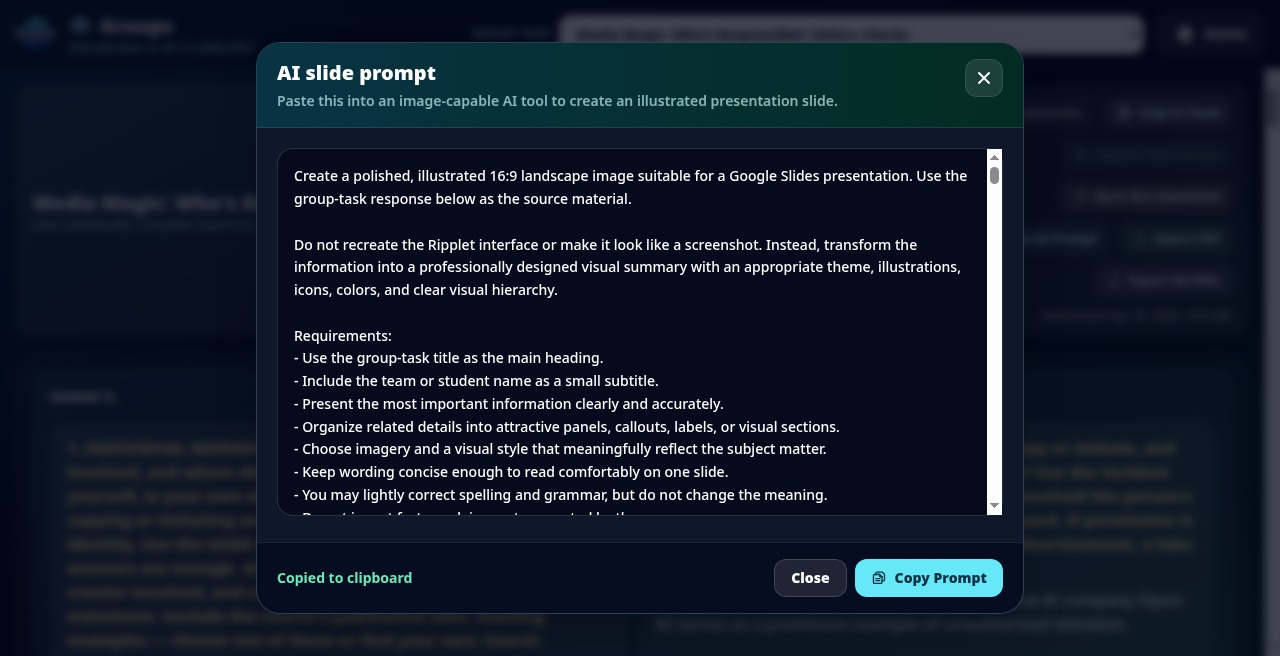 Ripplet group AI slide prompt export