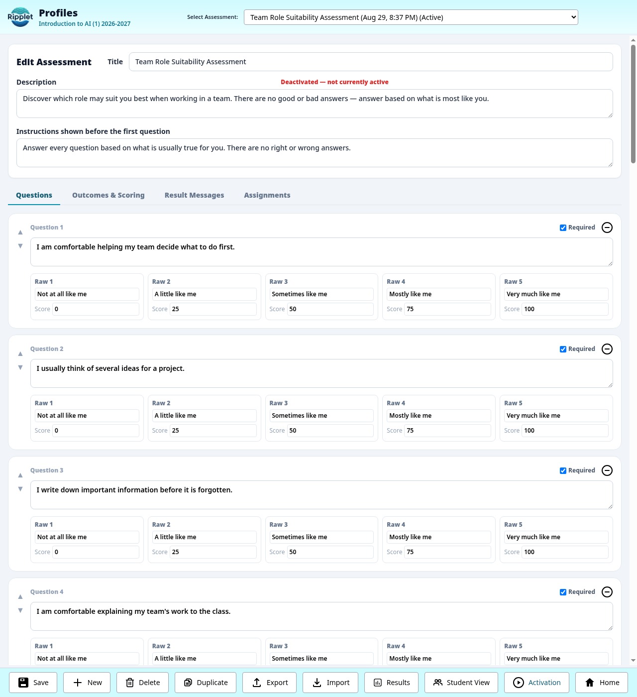 Ripplet Profiles assessment builder