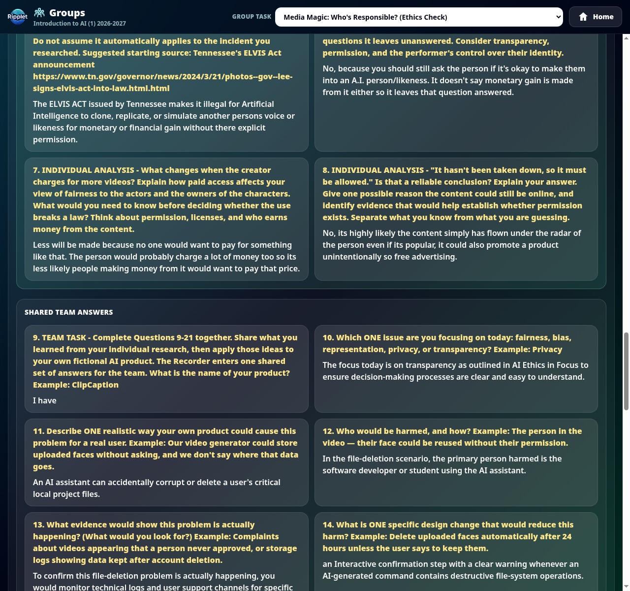 Ripplet shared team answers