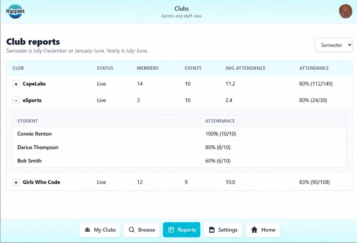 Club reports screenshot