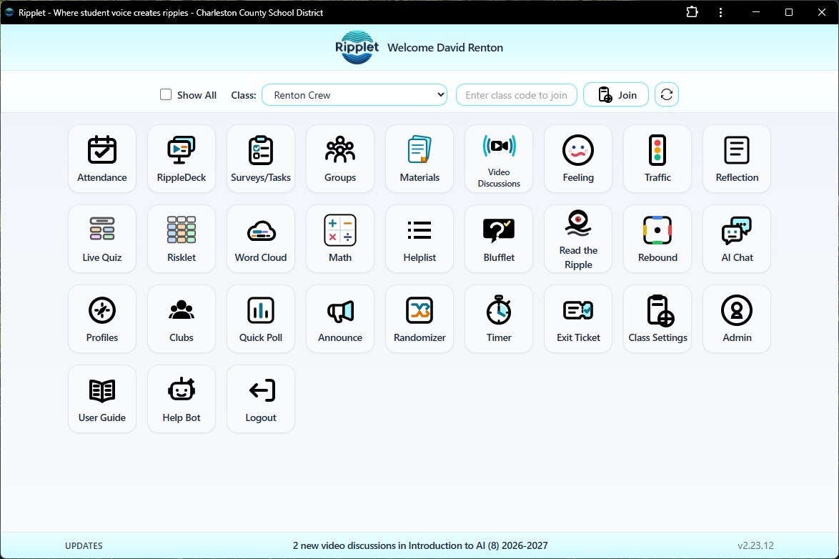 Ripplet Home Screen with tool tiles