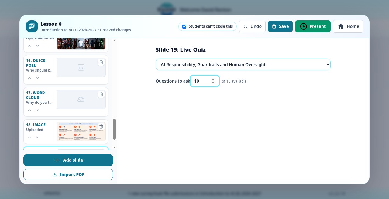 RippleDeck Live Quiz slide picker
